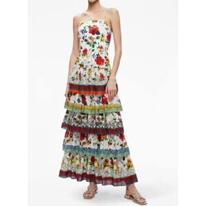 Alice + Olivia Valencia Floral Print Cotton Tiered Maxi Dress Size 0